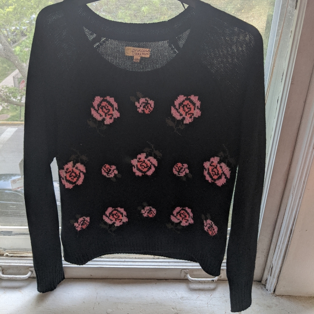 Vera Wang black & pink floral sweater
